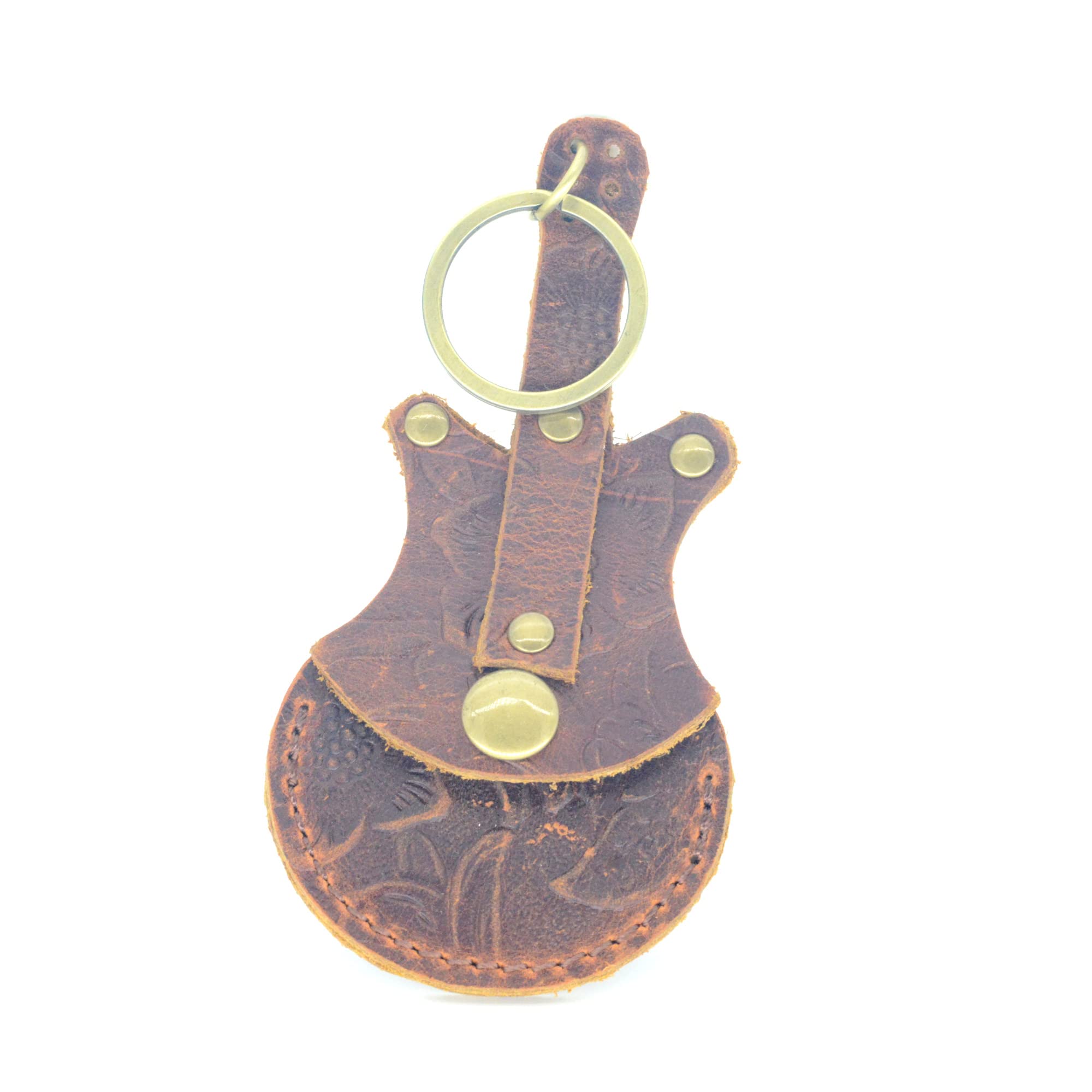 JJNUSA Handmade Guitar Shaped Pick Holder, Genuine Leather Guitar Pick Holder Keychain, Picks Case Instrument Gifts Ideas for Musicians