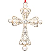 WhatSign Metal Christmas Cross Christian Ornament - Holy Cross for Tree Decoration - Religious Nativity Gift for Family and Friends