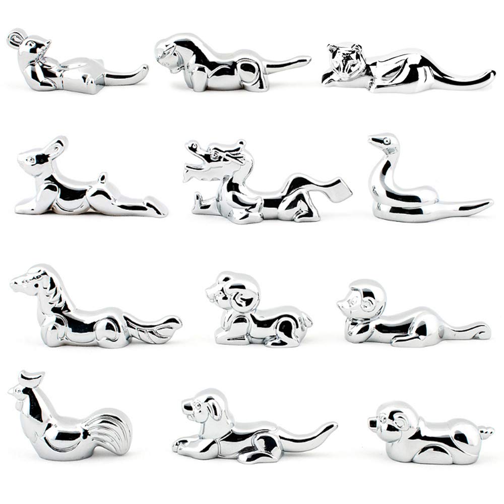 HOLLIHI Stainless Steel Chopsticks Rest or Dinner Spoon Stand Fork and Knife Holder Home Decor Twelve Chinese Zodiac Signs, Set of 12