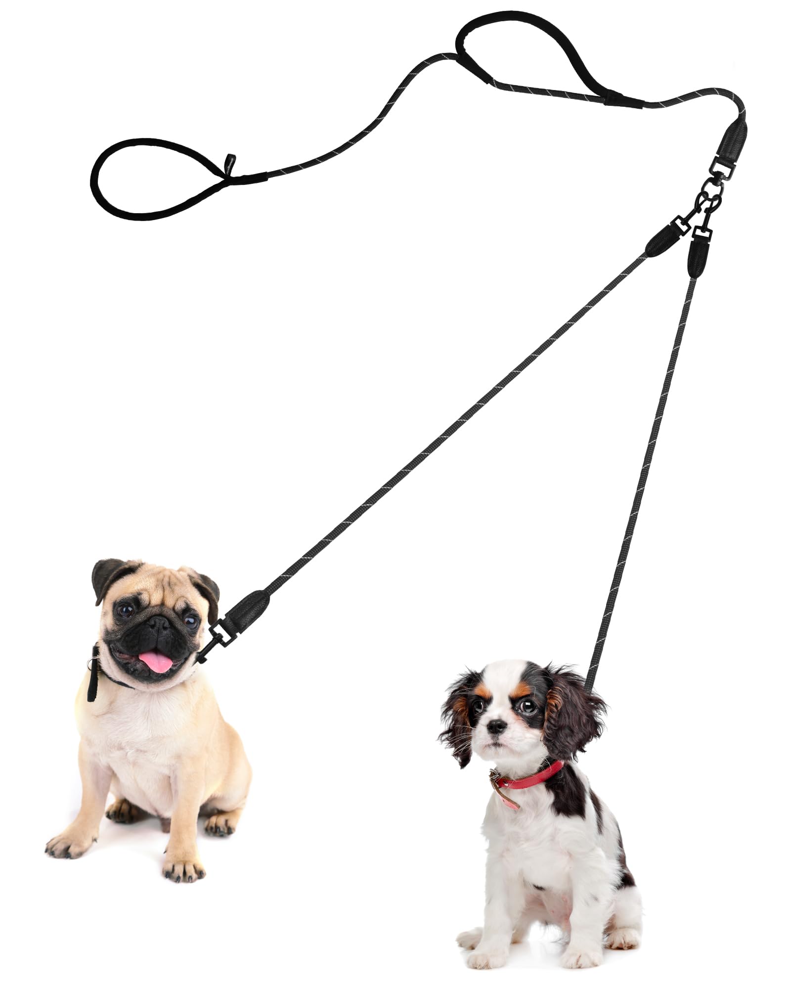 Photo 1 of PetBonus Rope Double Dog Leash, No Tangle Dual Leash, Reflective Walking Training Lead with Two Comfortable Padded Handles, Lead Coupler for Small Medium Dogs (11-55 lbs, Black)