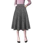 IDEALSANXUN Plaid Skirts for Womens Fall Winter High Waist Aline Pleated Midi Skirts
