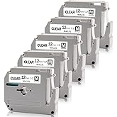 Absonic 5-Pack MK131 12mm 0.47" Clear Label Tape Compatible for Brother Mk-131 M-K131 M131 M-131 P Touch M Label Tape 12mm Black on Clear 1/2" for PT-M95 PT-70BM PT-90 PT-80 PT-65 PT-70SR PT-85