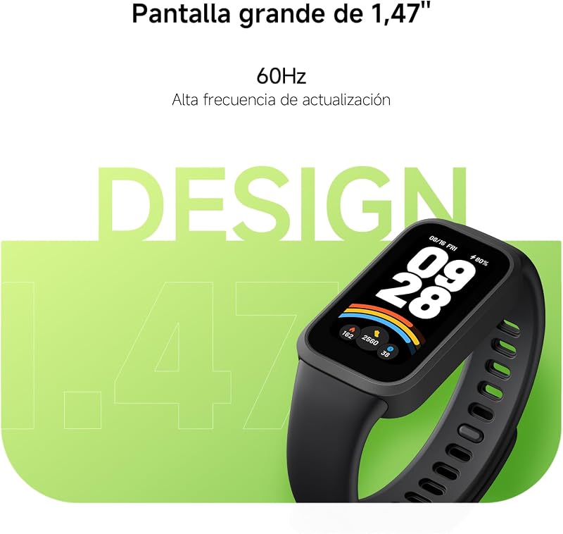 Smart Band 9 Active - Pulsera de Actividad, autonomía de hasta 18 días, Pantalla TFT de 1,47" con tasa de refresco de 60 Hz, 5ATM, App Mi Fitness, Negro (Versión ES)