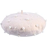 Wool Beret Hats for Women with Pearls, French Style Beret for Girls Winter Fall, Solid Color Artist Hat for Photo Shoots Travel Accessory (Beige)
