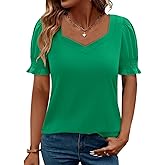 CRAZY GRID Womens Trendy Summer Tops Puff Sleeve Loose Fit Shirts Dressy Casual Blouses