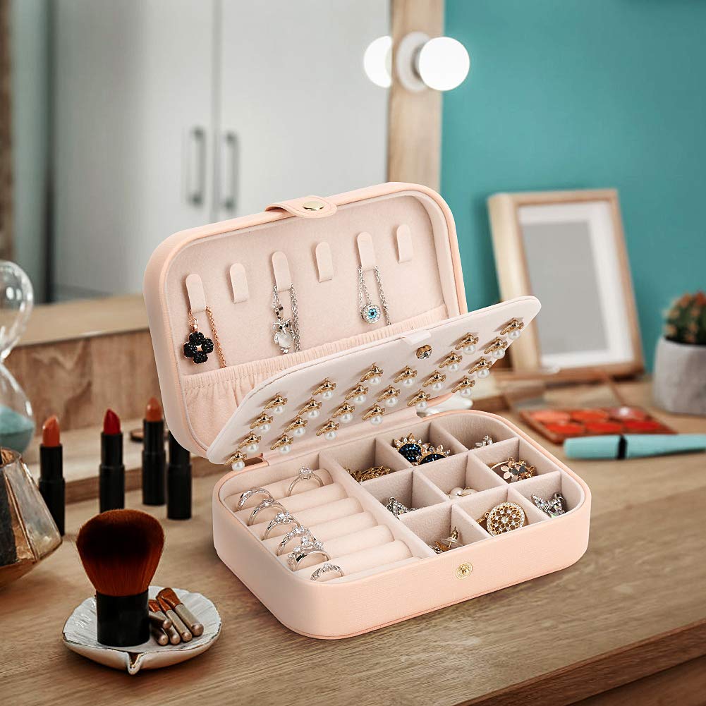 Travel Jewelry Case Jewelry Organizer Box with Two Layer Portable Small Jewelry Storage Case Accessories Holder/Pink
