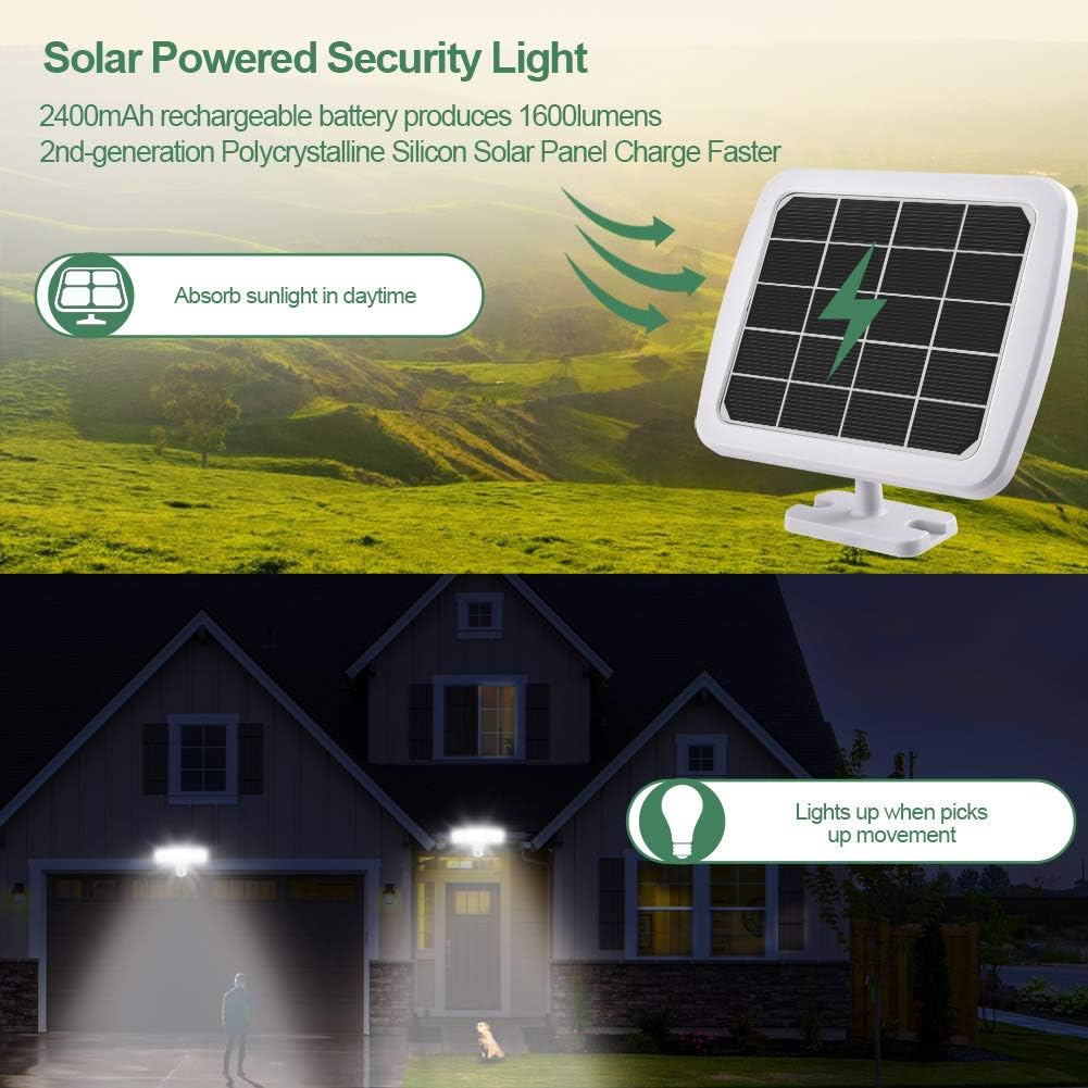 GLORIOUS-LITE Solar Security Light Outdoor, 1600LM Solar LED Motion Sensor Light with 3 Adjustable Head, 5500K, IP65 Waterproof Flood Light for Backyard, Pathway & Patio - - 