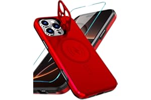 WATEFULL for iPhone 16 Pro Max MagSafe Case Foldable Stand Camera Cover, Glossy Shimmer Matte Electroplating Dual Layer Bumper Magnetic Case with 1 Screen Protector for iPhone 16 Pro Max 6.9"(Red)
