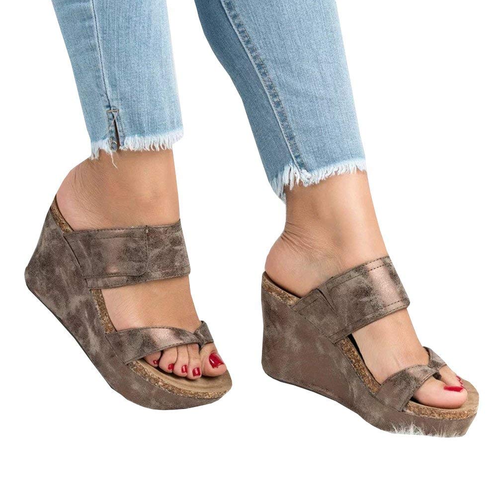 Womens Platform Slip On Cork Wedge Slide Sandals Mules Thong Slingback Summer Shoes - Image 3