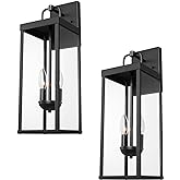 Diyel Outdoor Wall Sconce Lights, 20 Inch Tall Transitional Exterior Wall Lighting with Clear Glass, Modern Black Carriage La