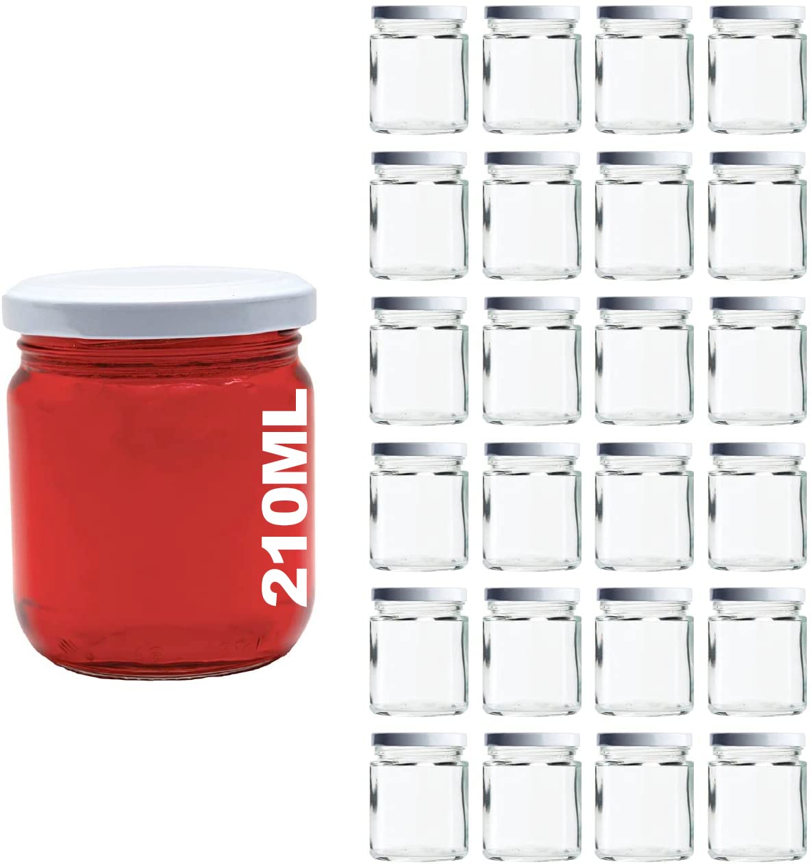casavetro Glass Jam Jar with Lids, 24 pcs Air Tight Twist Lids Reusable Canning Storage for Preserves, Jelly, Herbs, and Spices Storage Mason Jar Set for DIY Wedding Gift (24 x 210 ml)
