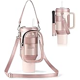 Clear Water Bottle Carrier Bag with Phone Pocket for Stanley Cup 40oz,with Adjustable Shoulder & Handheld Strap Stanley Cup Accessories Edging for Concert Sports (Pink)