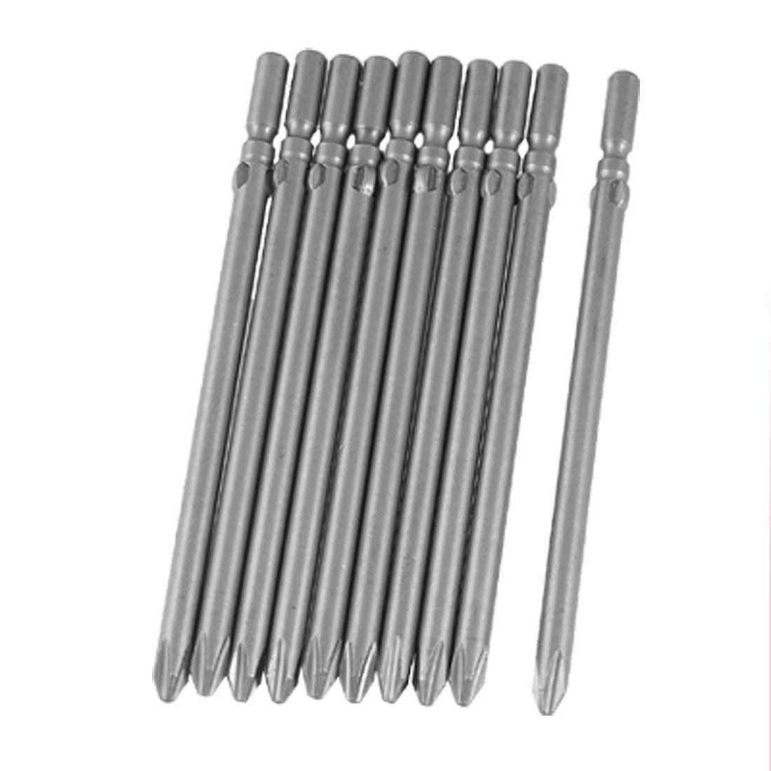 Sourcingmap 10pcs 5mm Dia Round Shank Phillips Screwdriver Bit Gray 5mm x PH2 x 100mm