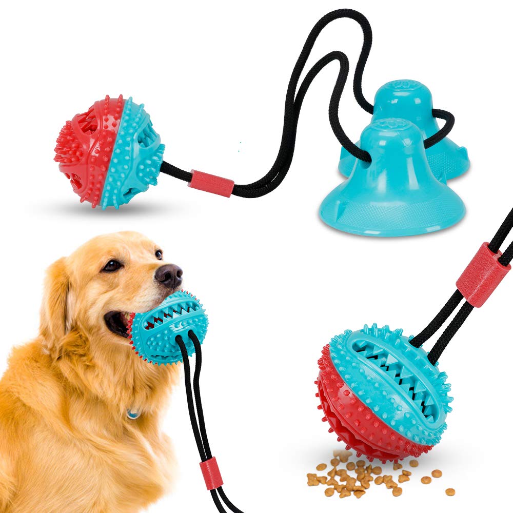 Cebese Double Suction Cup Dog Toys, Interactive Pet Rope Ball Toys Treat Food Dispensing Puzzle Distributing Chew Training Tug Pull Teething Toys for Large Medium Breed Dogs Puppies Indoor Outdoor