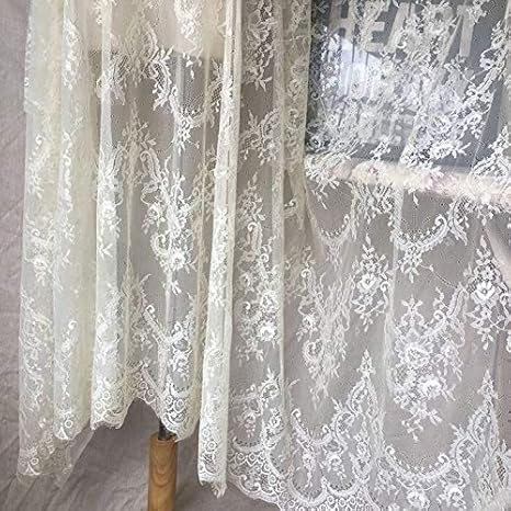 Amazon Com Ivory Lace Fabric Eyelash Chantilly Floral Bridal