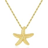 QBrand Starfish Pendant Necklace for Women 18K Gold Tone Twisted Beach Jewelry Summer Ocean Inspired Adjustable Chain Gifts