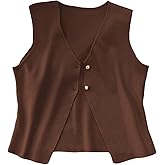 OYOANGLE Women's Plus Size Sweater Vest Button Up V Neck Sleeveless Sweater Tops
