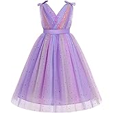 IMEKIS Flower Girls Dress Rainbow Sparkly Tulle Formal Wedding Party Graduation Prom Ball Gown 3-10T