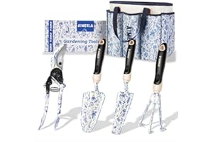 Aimerla Gardening Tool Set of 5 Heavy Duty Aluminum Garden Tools with Non-Slip Rubber Grip, Fashion Garden Bag, Durable Hand Tools for Gardener, Weeding, Gardening Gifts for Women,Men - Floral