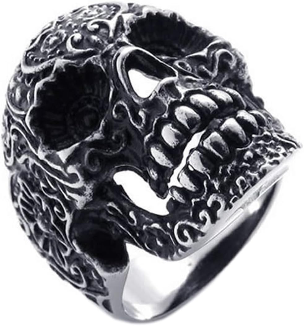 JewelryWe Anello Uomo Gotico - Croce Con Teschio, Acciaio Inossidabile, Colore Oro Nero, Larghezza 32 Mm (con Borsa Regalo) - 2