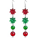Nylry Christmas Earrings for Women Holiday Xmas Bow Earring for Women Red Green Festive Bow Drop Dangle Earrings Christmas Jewelry Accessories Outfits Gifts-bow&round