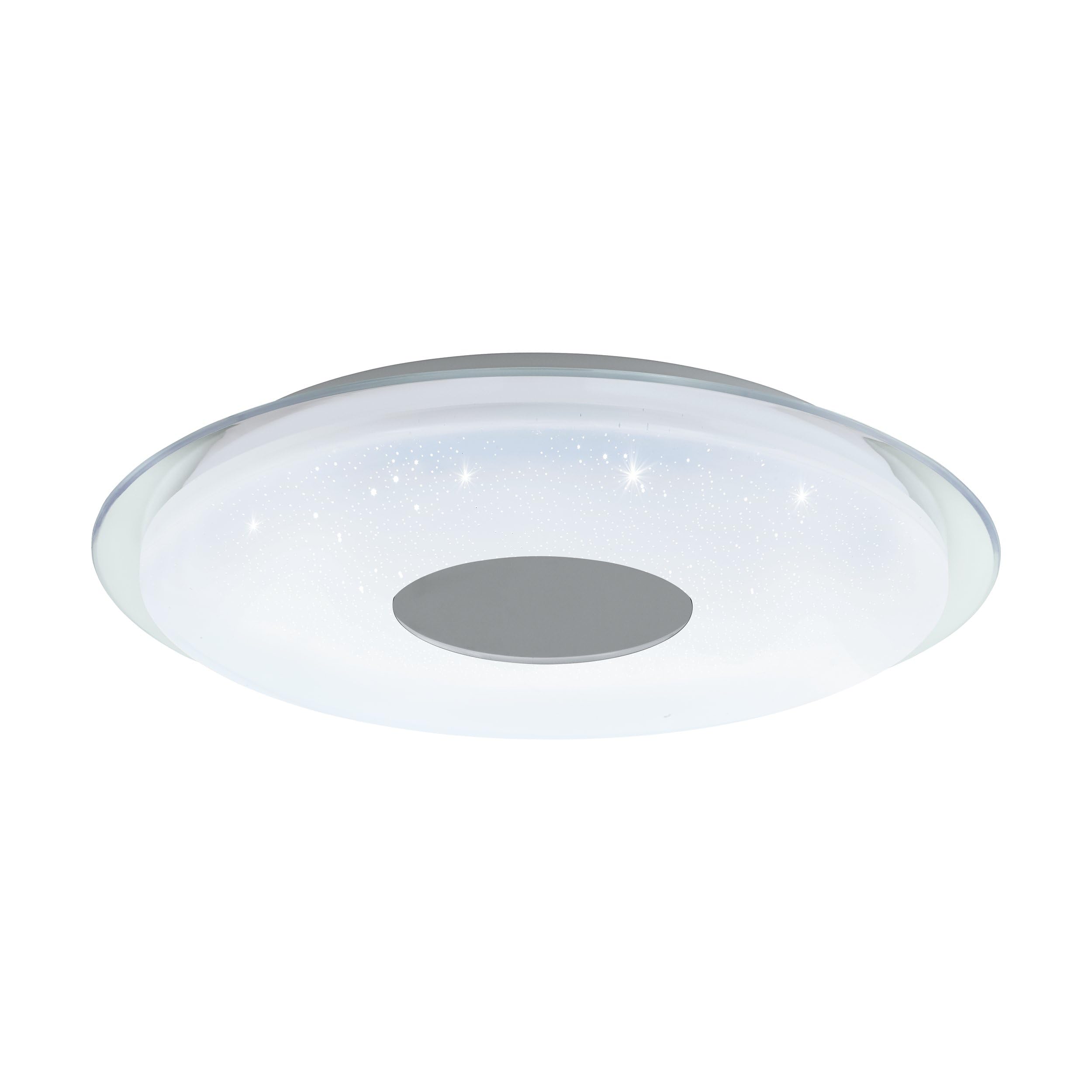 EGLO Connect Lanciano-C LED Ceiling Light, 1 Bulb Wall Light with Crystal Effect, Steel, Plastic, White, Transparent, Chrome, Remote Control, Colour Temperature Changing (Warm - Cold), RGB, Dimmable, Diameter 56 cm