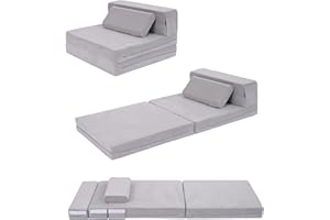 Elftopia 3-in-1 Folding Sofa Bed for Kids,Tri Folding Floor Toddler’s Mattress Fold up Sofa Bed,Child Foldable Futon Mattress,Folding Couch for Kids,Grey