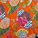 Floral Print Decorative Kantha Stitch Quilt Pure Cotton Reversible Bedspread Orange Gudri Queen Size Bedspread