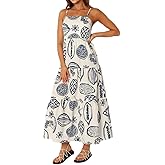 Beaufident Women Spaghetti Strap Maxi Dress Colorful A Line Swing Long Smocked Picnic Dress Boho Beach Vacation Sundress