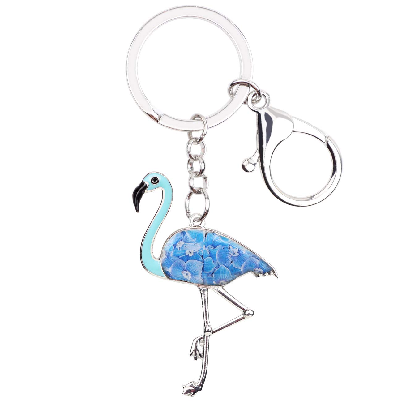 BONSNY Enamel Alloy Cute Flamingo Keyring Bird Keychain For Women Girl Key Bag Phone Charm Gift (Blue)