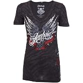 Archaic by Affliction Women's Short Sleeve V-Neck T-Shirt Big Love (Black)