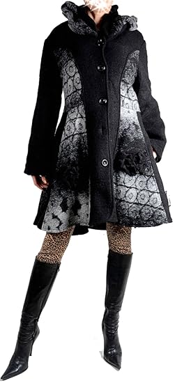 Damen Wolle Lagenlook Patchwork Wintermantel Mantel Swinger 38 40 42 44 46 48 S M L XL XXL Schwarz Übergang Winter