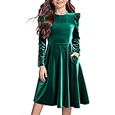 Seiciviy Girls Christmas Dress Velvet Fall Winter Party Dresses Ruffled Long Sleeve Casual with Pockets Princess Outfits