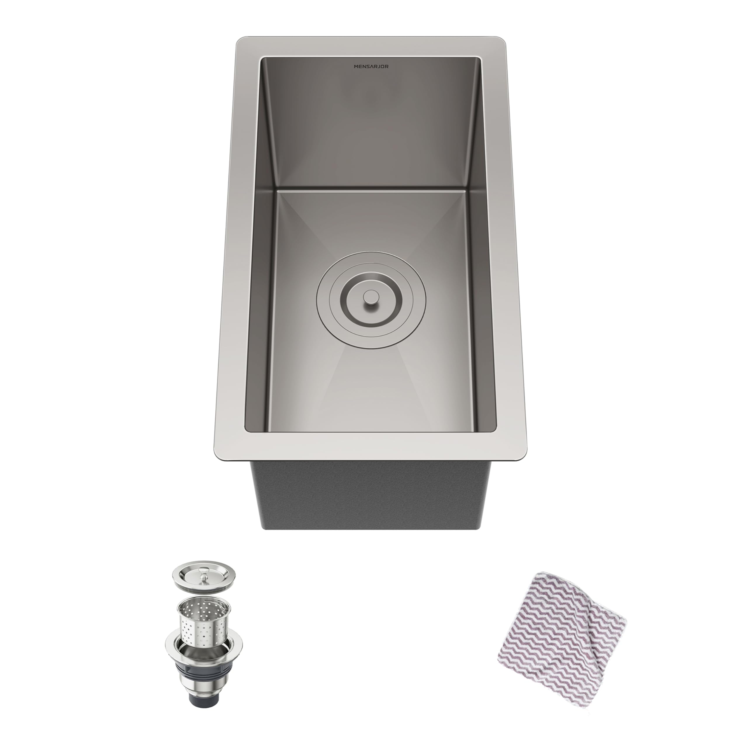 MENSARJOR Bar Sink, 10 x 17 inch Undermount Kitchen Sink, 16 Gauge Stainless Steel Sink, Handmade for Kitchen Sink, Bar Sink, or Outdoor Sink Image