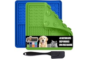 GORILLA GRIP BPA Free Silicone Lick Mat for Dogs, 49 Powerful Grip Suction Cups, Dishwasher and Freezer Safe Flexible Licking Pad for Dog Baths, Cat Grooming, Nail Trimming, Royal Blue Green 2 Pack
