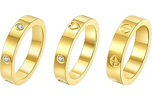 FOLOOTY 3-Piece Promise Rings for Women - 18K Gold Plated Stainless Steel Cubic Zirconia Love Friendship Ring Set | Wedding Band, Friendship & Commitment Jewelry (Size 6-10)