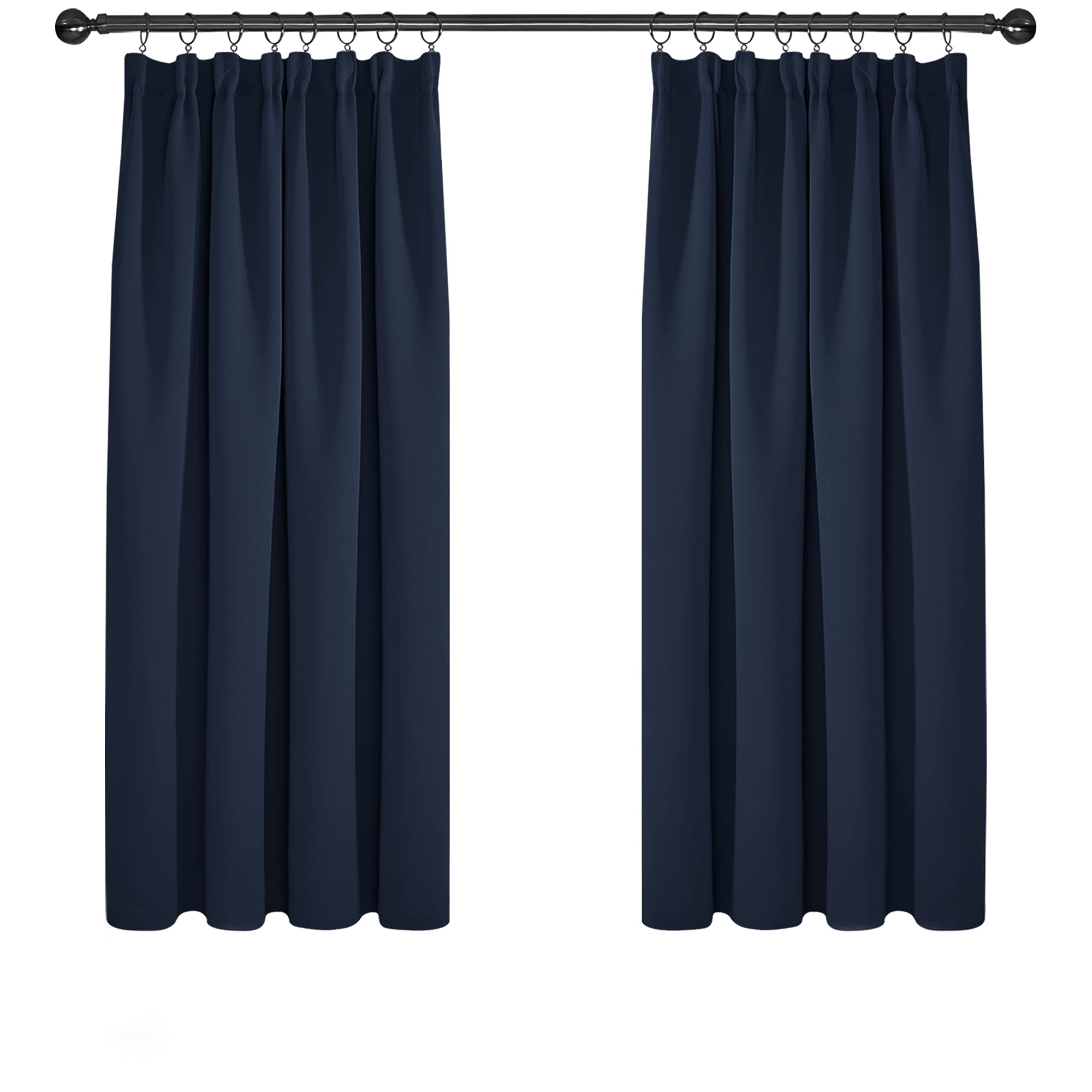 Deconovo Window Treatment Pencil Pleat Curtains Super Soft Thermal Insulated Blackout Curtains 66 x 54 Inch Navy Blue 2 Panels — image 1