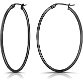 Hoops & Loops 925 Sterling Silver 1.5mm Oval Square-Tube Hoop Earrings for Women Men, 15mm 20mm 25mm 30mm | Silver, Yellow Gold, Rose Gold