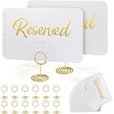 12 Pieces Elegant Reserved Signs For Wedding - Reserved Table Signs, Reserved Seating Signs, Double sided gold foil reserved card with bracket -Perfect for Wedding Events (Rectangular white)