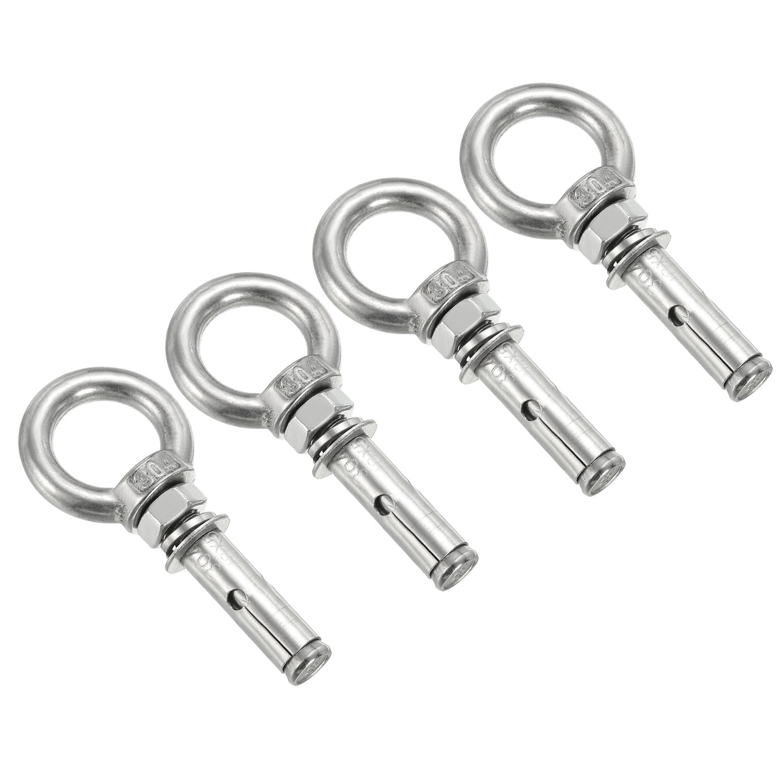 PATIKIL Expansion Eye Bolt M8x50mm, 4 Pack 304 Stainless Steel Shoulder Anchors Eyebolt Screw with Eye Ring for Concrete Brick Walls Canopy Engineering Rigging Silver