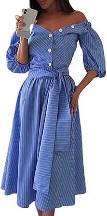 button front striped dress