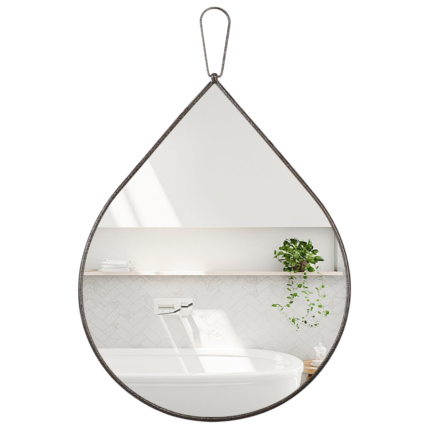 FEUFOAM Hanging Wall Oval Mirror Brass Metal Framed Mirrors Bathroom Decorative Wall Mounted Mirrors Small Teardrop Mirror for Living Room Bathroom Hallway