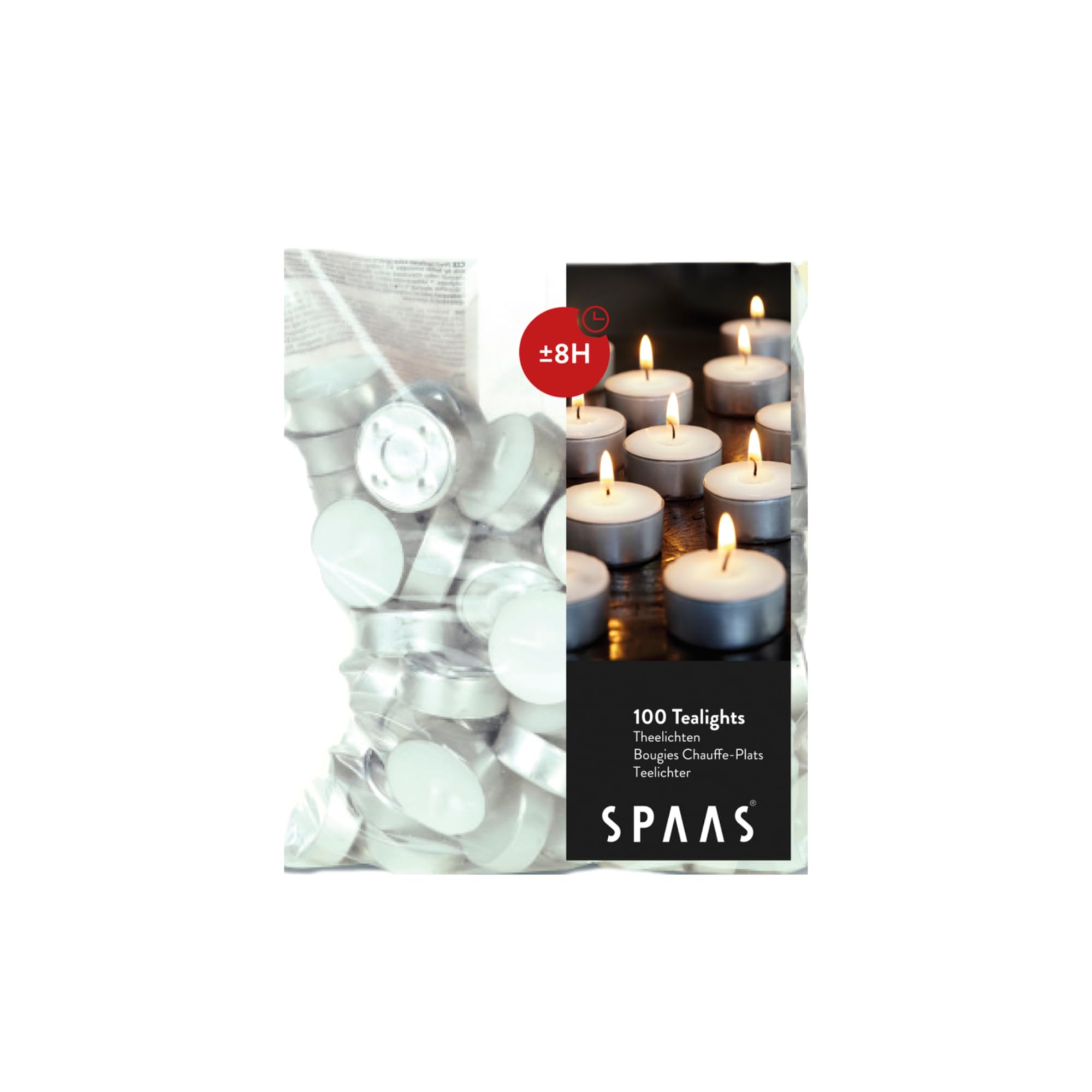 Spaas Tealights Bag x100, ± 8 Hours, White