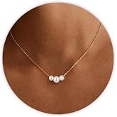 SmileBelle Pearl Necklaces for Women, 18K Gold Choker | Pearl Strand Necklaces as Summer Gifts for Teens, Silver Daisy Flower Gifts, 3 Pearls White Necklace as Bridesmaid Gift