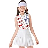 Soneven Girls Sleeveless Polo Shirts Button UP Golf Tennis T-Shirts with Collared Quick Dry Tank Tops for 4-14 Years