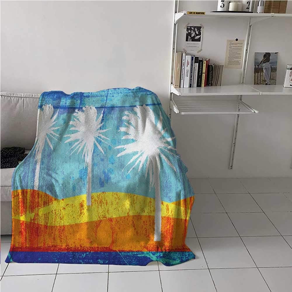 painting-home Bed Blanket Contemporary Motley Stained Distressed Tropic Beach with Palms Graphic Cooling Blanket Perfect for Warmer Climates Orange Blue White 30 x 40 Inch