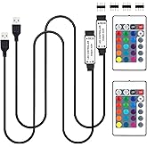 GXILEE USB LED Light Controller with 24 Key Infrared Remote, 2 Pack | 5V RGB LED Strips Remote Replacement, For 4 Pin 5050 2835 RGB Strip, IR Control Only, Not APP
