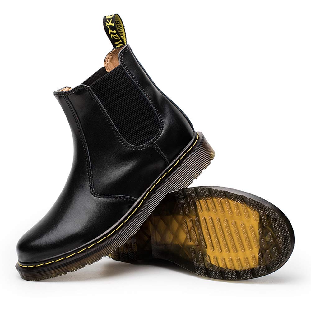 MARITONY Chelsea Boots for Women, Dress Fashion Winter Fur Lined Work Combat Waterproof Leather Ankle Chukka Booties for Men, Black 39