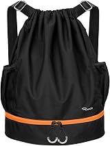RYACO Drawstring Backpack Gym Bag Large Water Resistant With Pockets Black &