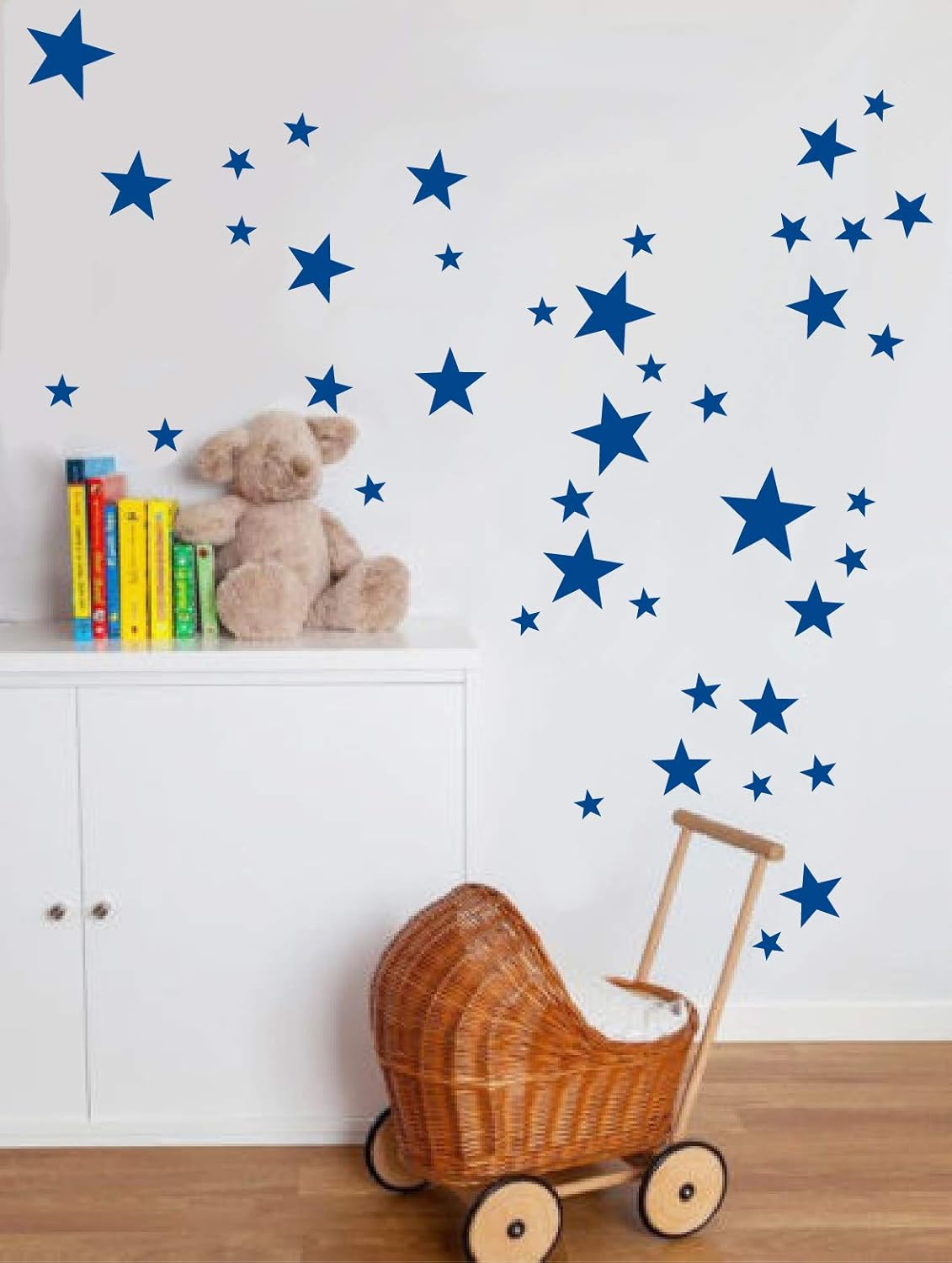 Vinyl Star Wall Stickers 64 Various Sizes (Dark Blue), 80mm x 80mm